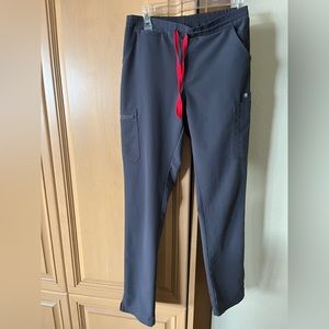 Figs yola tall skinny scrub pants. Charcoal gray with red drawstring